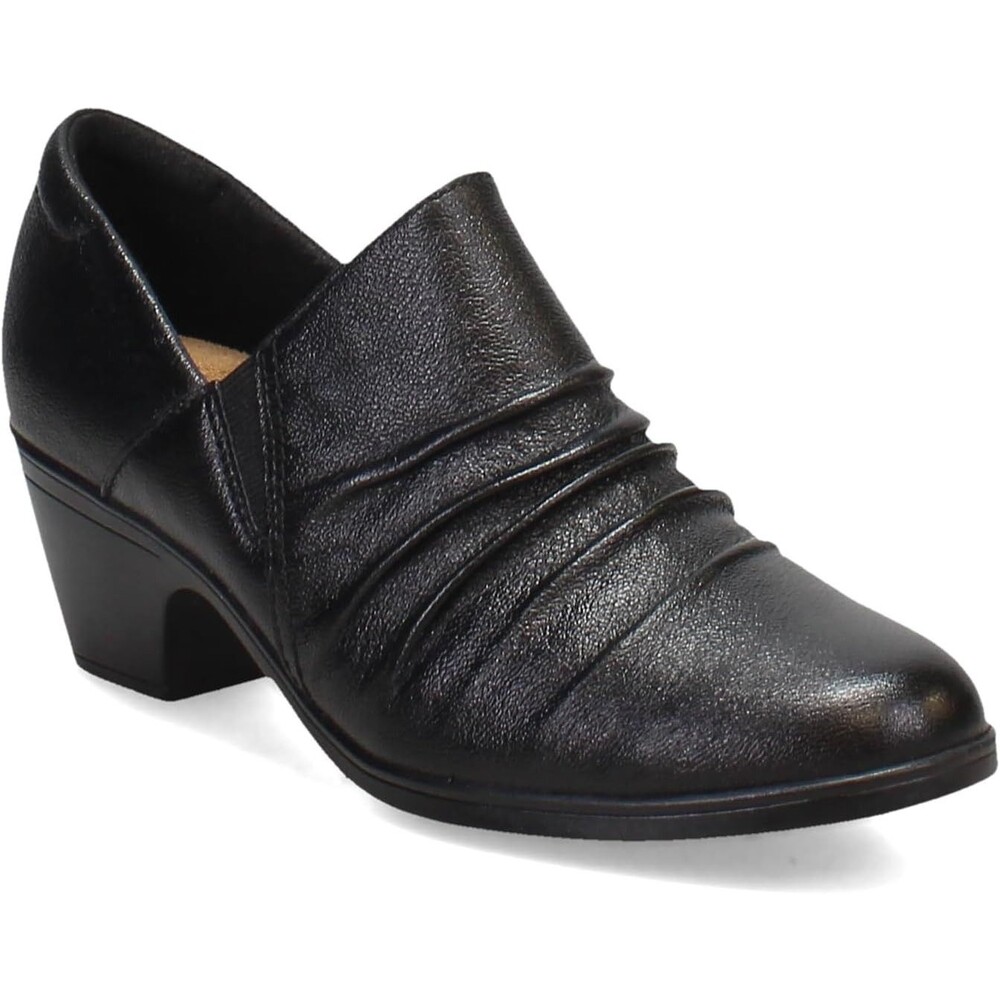 Clarks Collection 15807 Emily Cove Black Leather Ruched Shooties Shoes Sz 7.5D